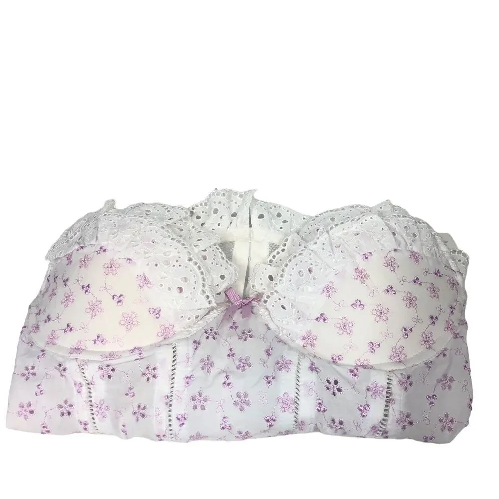 JC Penny Corset Womens Size‎ 36C Pink White Eyelet Fairy Whimsical RegencyCore